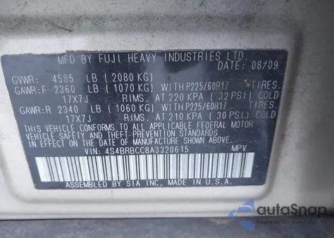 2010 Subaru Outback 2.5I Premium z USA, uszkodzony, nr VIN 4S4BRBCC8A3320615